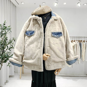 Winter Oversized Denim Jacket Women Thick Faux Fur <b>Lined</b> Warm <b>Jean</b> Coat Fleece Collar Loose Outerwear Streetwear - Product Image 1