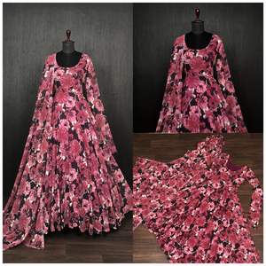 La fausse Georgette avec imprimé floral unique et la robe en Georgette en tissu pur conviennent à toutes les occasions ainsi qu'aux vêtements décontractés - Product Image 2