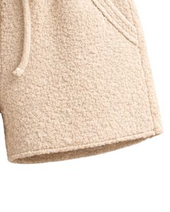 Shorts en molleton sherpa beige pour femmes, confortables, doux, en peluche, vêtements de détente, taille élastique, cordon de serrage, décontractés, confortables pour l'hiver - Product Image 5