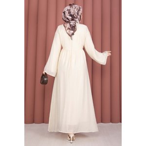 Vestido de Noche Cómodo de Gasa Beige con Broche Dorado Integrado, Bolero, Silueta en A, Cintura Imperio, Largo hasta el Suelo, para Fiesta - Product Image 5