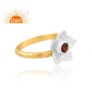 แหวนพลอยโกเมนธรรมชาติชุบทอง18K ทำจากทองเหลืองดีไซน์พื้นผิวเป็นของขวัญสำหรับผู้หญิง - Product Image 4