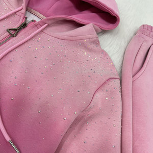 Long Sleeve Hoodie And Joggers Rhinestone Set Simple And <b>Sparkly</b> Customized Logo Printed Rhinestone Tracksuit Set - Product Image 4