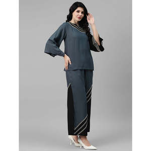 Conjunto de Dos Piezas para Mujer Deebaco, Color Sólido, Detalle de Cuentas, Top Elegante de Corte Holgado con Pantalones Palazzo, para Todas las Temporadas - Product Image 5