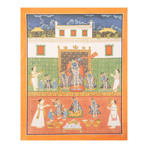 Tapiz de Pared de Tela de Algodón Bohemio Rojo y Naranja con Arte Pichwai para Decoración de Interiores y Exteriores, Diseño Navideño - Product Image 1