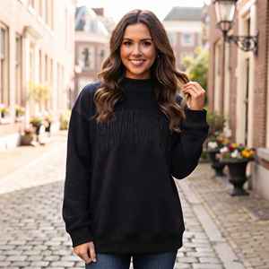 Sudadera de invierno personalizada de felpa francesa con hombros caídos y cuello simulado, cuello redondo, oversize, para mujer, de algodón de alta calidad, ecológica - Product Image 1