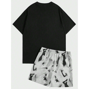 Vente en gros Ensemble décontracté 2 pièces à manches courtes et shorts pour hommes, imprimé Lèvres et lettres pour l'été - Product Image 6