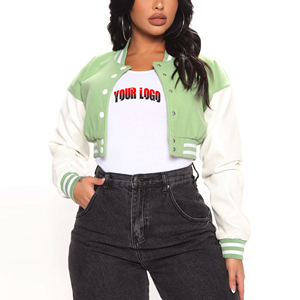 เสื้อแจ็กเก็ตผ้าฝ้าย100% คุณภาพสูงสำหรับสตรีเสื้อแจ็กเก็ตผ้ากำมะหยี่ปักลายสำหรับสตรีเสื้อครอปฮิปฮอป - Product Image 1