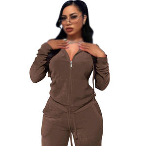 2025 nouveau automne hiver femmes velours survêtement à manches longues couleur unie à capuche Jogging costume dentelle gland brodé bouton 2 pièces - Product Image 5