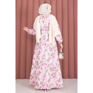 Vestido con Cinturón y Estampado Floral Rosa, Cintura Fruncida, Estilo Casual Transpirable, Sin Cierre, para Día, Vacaciones, Playa, Talla XS Incluida - Product Image 5