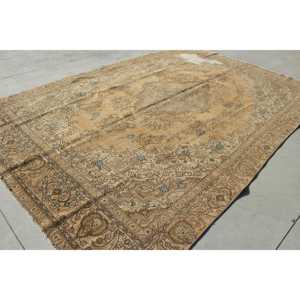Vintage Rug, 8.7x12.8 ft Turkish Rug, <b>Brown</b> Blue Ikat <b>Wool</b> Rug - Product Image 3
