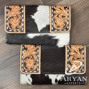 กระเป๋าสตางค์หนังวัวคุณภาพสูงสำหรับผู้หญิงวินเทจหนังวัวลายดอกไม้ใส่ได้ทุกวัน - Product Image 1