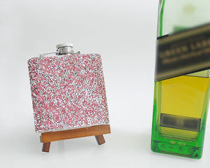 Luxury 6oz Portable Pocket-Sized Woman's Light Red Modern Simulated Jewel Stainless Steel Unique Design Alcohol Container - Product Image 4