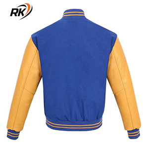 Man Jacket Baseball Letterman Bomber School Collage <b>Yellow</b> <b>Wool</b> and Genuine Fashion Varsity Jacket Leather Sleeves Jacket - Product Image 3
