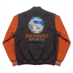 Chaqueta de Lana Personalizada de Alta Calidad, Estilo Letterman, Color Negro y Naranja, Cuerpo de Lana, Mangas de Piel de Oveja, Cierre de un Botón, para Invierno - Product Image 2