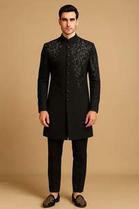 Lo último en pantalones y Sherwani negros personalizados para hombre 2025 @ adornados con cuentas de cristal, trabajo manual Dabka para boda/fiesta - Product Image 2
