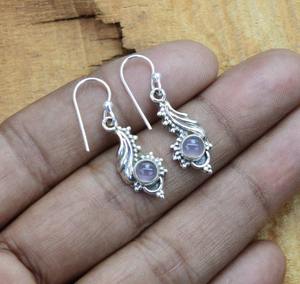 Pendientes clásicos de plata maciza 925, joyería para mujer, Plata de Ley 925, piedras preciosas de Cuarzo Rosa, estilo bohemio, regalo hecho a mano para mamá - Product Image 5