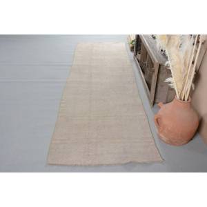 Alfombra de lana Beige rústica hecha a mano, área grande, 3,6x12,4 pies, diseño turco Vintage, patrón de retazos para pasillo, habitación, respaldo de látex - Product Image 2