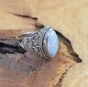 Bague Larimar Gemstone Promise Ring 925 Sterling Silver Jewelry Sterling Silver Handmade Boho Style Solid 925 Stamp Ring Jewelry - Product Image 4