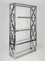 Étagères de présentation contemporaines pliables en acier inoxydable à 5 niveaux avec dalles de verre réglables en hauteur pour les cantines scolaires