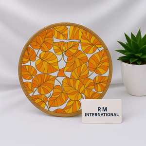 Bandeja decorativa redonda de madera ecológica hecha a mano, plato de decoración del hogar con diseño Floral para mesa para Ramadán Diwali Zen asiático - Product Image 4