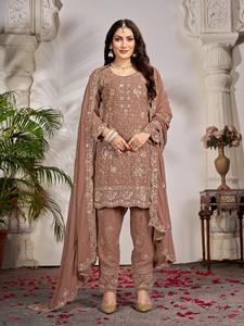 Conjunto de pantalón Pure Georgette con nuevos y elegantes Sikwans Work, traje de diseñador elegante, perfecto para fiestas y bodas - Product Image 4