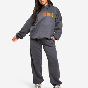 Ropa de mujer Otoño Invierno 2 piezas Conjunto de sudadera para mujer 100% algodón de gran tamaño hombro caído personalizado impreso Mujer - Product Image 1