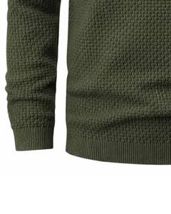 Suéter Polo de Punto Waffle para Hombre, Manga Larga, Cuello con Botones, Informal, para Invierno, Color Verde Oliva, para Venta al por Mayor y Suministro a Granel - Product Image 6