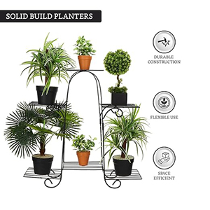Support de pot de fleurs en métal à plusieurs niveaux (noir, pour 6 jardinières) | Support de pot en métal pour plusieurs plantes | Intérieur/Extérieur - Product Image 2