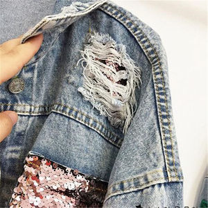 2025 High Quality Distressed Ripped Casual Denim Jacket for Women Button Detail Waterproof Breathable <b>Cotton</b> Filled <b>Wool</b> Lined - Product Image 4