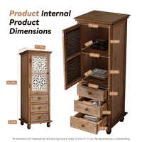Meuble de rangement rustique en bois marron à trois tiroirs, design américain, avec découpes décoratives, étroit et haut, pour salon