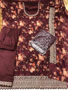 Heavy Vichitra Impresión digital y secuencia de bordado Trabajo Salwar Kameez Palazzo Suit PARA VENTA DE EXPORTACIÓN - Product Image 4