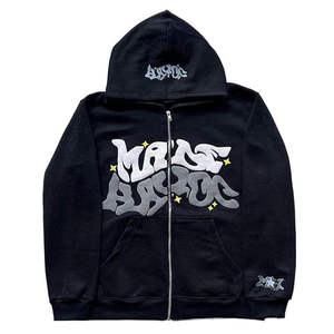 Ropa de calle informal de peso pesado para hombre, Jersey lavado con ácido, Sudadera con capucha, talla ajustada, logotipo personalizado, diamantes de imitación bordados - Product Image 2