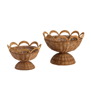 Belle corbeille à fruits en rotin festonné, corbeille sur piédestal en rotin, style bohème, meilleur choix pour la décoration de la maison et de la cuisine en provenance du Vietnam - Product Image 2