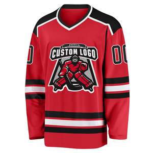Jersey de Hockey sobre Hielo para Hombre 100% Poliéster, Rojo y Negro, Uniforme de Equipo Personalizado con Impresión, Bordado y Sublimación, Fabricante - Product Image 2