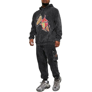 Conjunto Deportivo Qianshi Unisex de Invierno, Ligero, 280gsm, Felpa Francesa de Algodón, Sudadera con Capucha y Pantalones Deportivos con Lavado Ácido, Colores Personalizados - Product Image 1