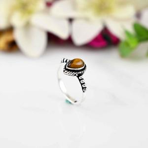 Anillo de Plata de Ley 925 Estilo Boho con Piedra de Ojo de Tigre, Joyería Hecha a Mano, Anillo de Plata para Mujer, Regalo de Boda para Ella - Product Image 4