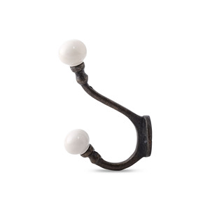 Cintre mural en porcelaine blanche rustique fait à la main Double bouton en céramique finition vieillie crochet en métal pour sac à la maison suspendu - Product Image 2