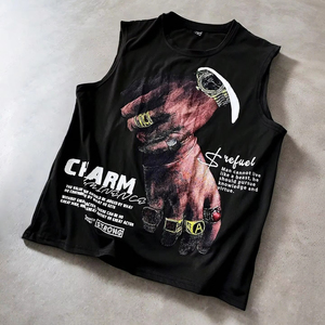 Premium Polyester Sleeveless Jersey Black Graphic Print Custom <b>Logo</b> Sportswear 100% cotton T-shirt for men loose fit printed - Product Image 1