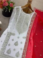 Ensemble Kurta Prêt-à-Porter Élégant pour Femme, Style Vintage, pour Fête d'Été, Vêtements Indiens et Pakistanais, Haut, Bas et Dupatta, Style Bollywood Lourd