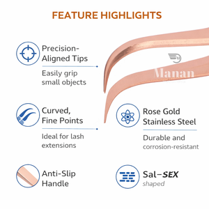 แหนบต่อขนตาแบบมืออาชีพ สีโรสโกลด์ ปลายโค้ง วัสดุสแตนเลส - Product Image 3