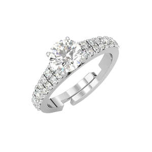 NOVAMART Fine 925 Pure Sterling Silver V Solitaire Women's Finger <b>Ring</b> <b>Adjustable</b> Band Brilliant Cut Diamond Pave Setting Fine W - Product Image 1