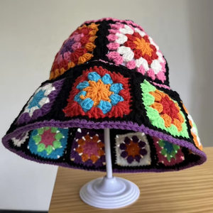 Colorful Granny Square Crochet <b>Bucket</b> <b>Hat</b> <b>Rainbow</b> Sun <b>Hat</b> for Cycling Outdoor Casual for Beach Travel Festival Summer Gift Idea - Product Image 1