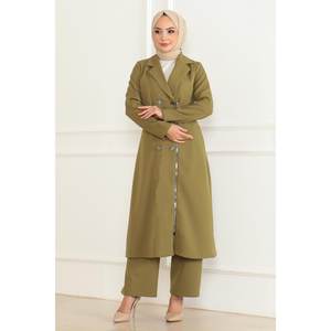 ชุดลำลองสีเบจ 19219 แต่งกระดุมและซิป ชุดเซ็ต 2 ชิ้น ความยาวปานกลางเหนือเข่า สำหรับฤดูร้อน ไซส์ 2XL - Product Image 6