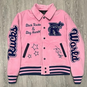 เสื้อแจ็กเก็ตเบสบอลแขนหนังของผู้ชายเสื้อกันลมปักอักษรกำมะหยี่สำหรับฤดูหนาว - Product Image 3