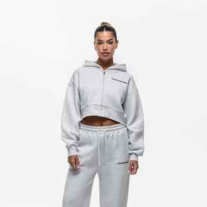 Chándal de 2 piezas gris Marga lavado para mujer más vendido, sudadera transpirable para correr, conjunto de ropa de calle de gimnasio de longitud completa para invierno - Product Image 3
