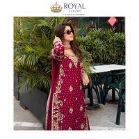 Vêtements indiens à prix réduit Vêtements de créateur dernier cri en fausse georgette avec broderie et costume Salwar Work Moti