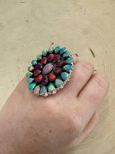 Boho clásico declaración hecha a mano Natural semiprecioso fuego ópalo plata esterlina 925 ajustable joyería fina anillo - Product Image 2