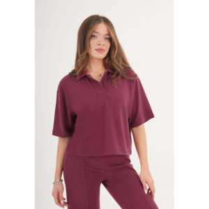 Blusa Borgoña de Manga Corta para Mujer al por Mayor con Cuello Camisero - Product Image 3