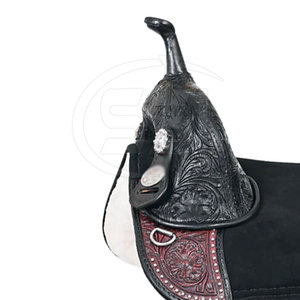 Premium Equestrian Horse Dressage Saddle With Red Tooled Leather Black Seat Brass <b>Hardware</b> Wood Tree - Product Image 4