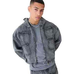 Nouveaux sweats à capuche surdimensionnés pour hommes en denim tendance, logo personnalisé, 100% coton, sweats à capuche unis, streetwear, lavage à l'acide, fermeture éclair, hiver - Product Image 4